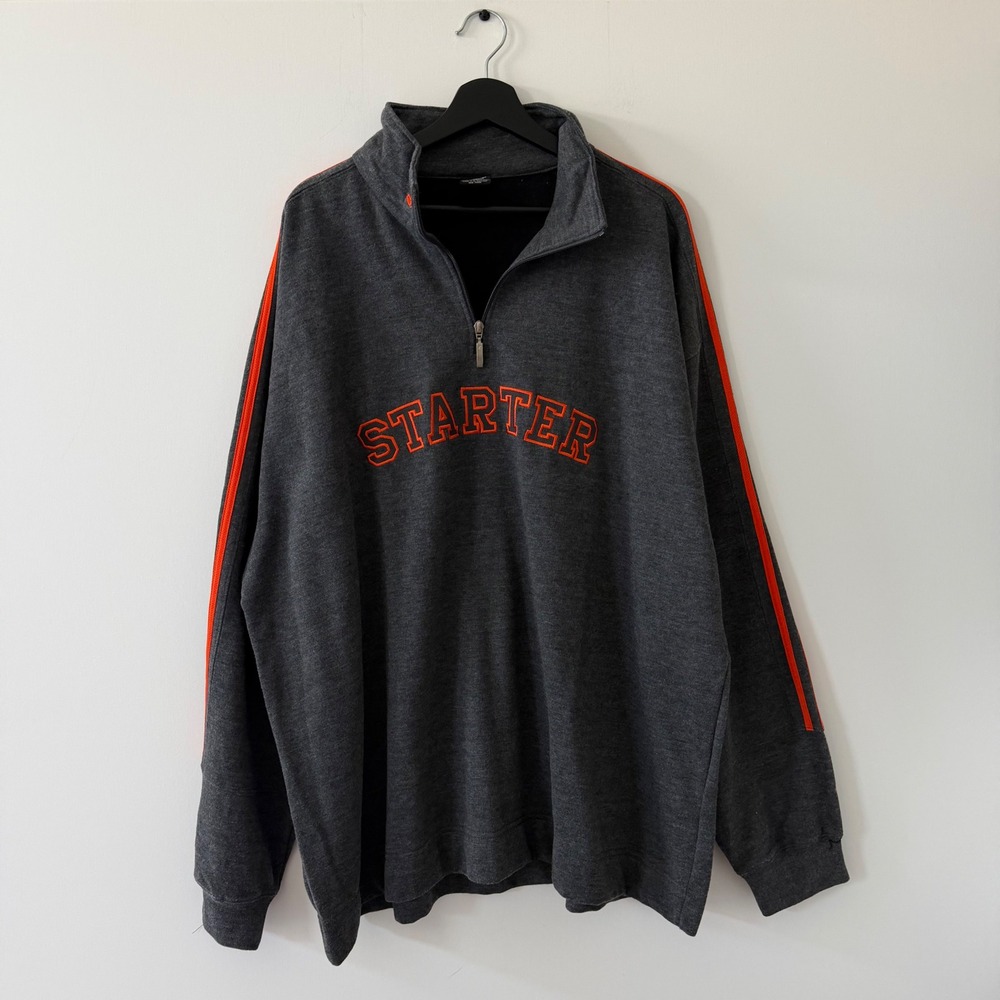 Starter Mens 2XL Quarter Zip Sweatshirt Dark Heather Gray Orange Stripe Pullover